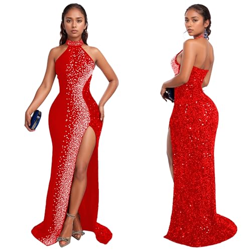 Image of Nagfar Women Rhinestone Sequin Birthday Party Sexy New Year Formal Dress
