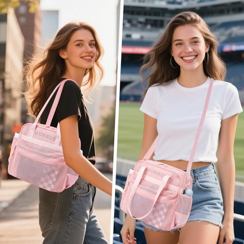 Image of MOONBABY Mesh Beach Tote Bag for Stadium Events 12x6x12 Net Purse Bag for Women with Detachable Long Strap for Work, Sports