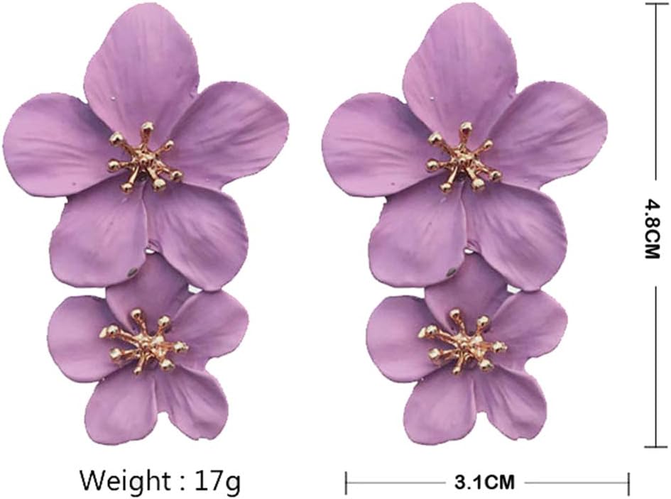 GPASTG Elegant Bohemian Large Metal Double Flower Matt Earring Chic Statement Dangle Drop Wedding Earrings For Women Cute Statement Jewelry Gifts - Image 2