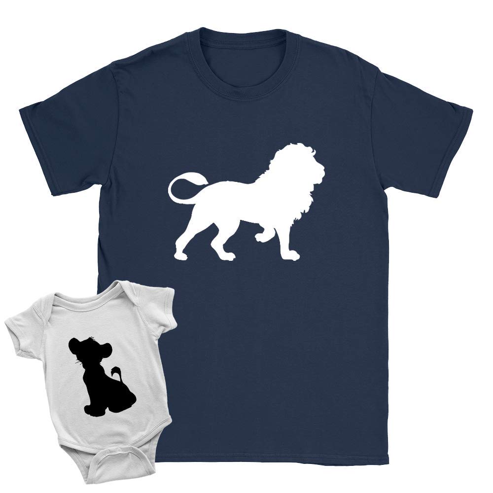 Lion + Cub Duo Babygrow and T-Shirt 0-3m Babygrow | Small T-Shirt White + Navy New Baby Arrival Father Cute King Gift Xmas