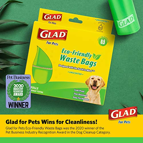 Image of Glad for Pets GLAD Eco Friendly Dog Waste Bags | 8 Rolls of Unscented Dog Waste Bags, 120 Bags in Total | Dog Waste Bags for All Dogs, Leak Proof and Strong Dog Poop Bags (FF11506)