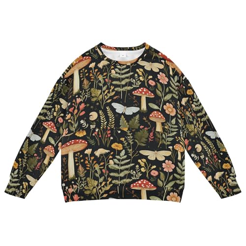 JUNZAN Mushroom Botanical Dragonflies Butterflies Little Boys Hoodie Sweatshirt Crewneck Kids Hoodies Boys Party 4T