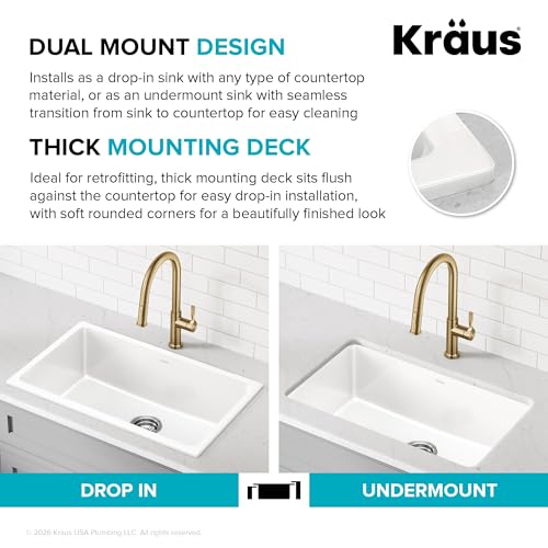 KRAUS Gloss White 30 in Fireclay Drop In Kitchen Sink KFD1-30GWH - image 5