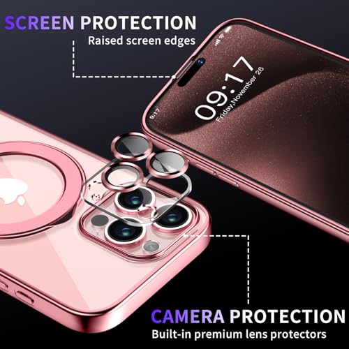 Image of Magnetic for iPhone 15 Pro Case with Invisible Stand[Compatible with MagSafe][Full Camera Lens Protector][Military Drop Protection] Shockproof Not Yellowing Clear Slim Soft for Women Men