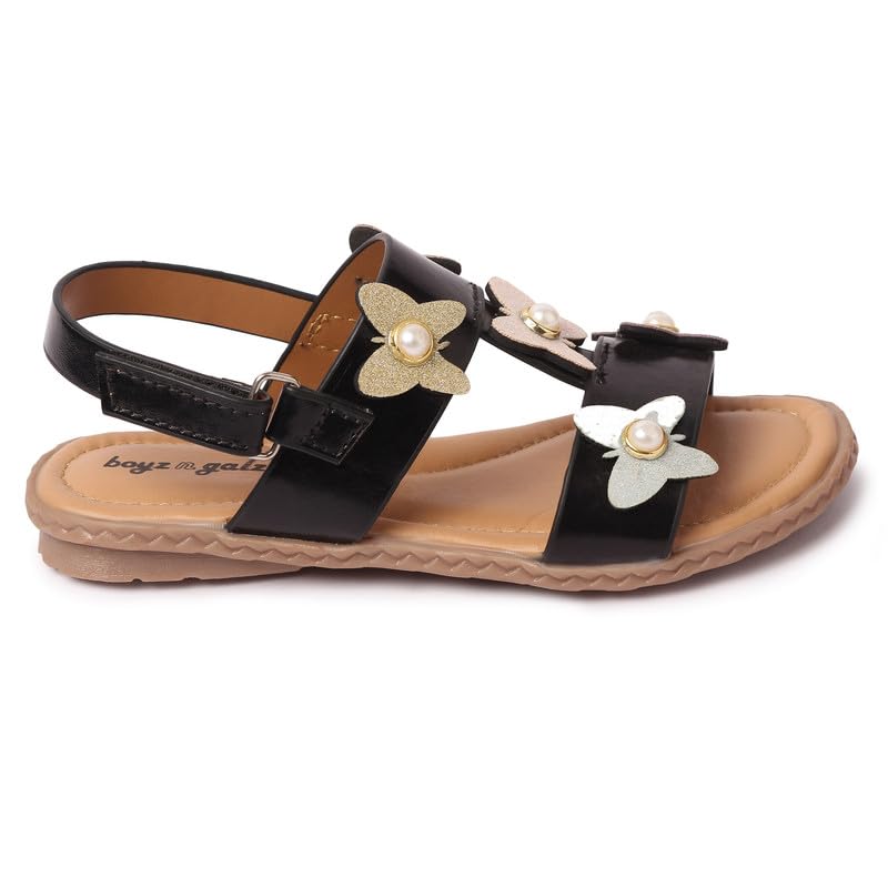Image of SANDALS Kids - Footwear For Girls Comfortable Casual & Function | PU - Material |Design - BG2482| Closure- Velcro | 3-3.5 Years Kids | Color- Black | Size- Uk 7, Euro- 26