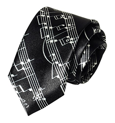 Krawatte mit Musiknoten für Herren und Jungen, bedruckt, sehr schmal, lustig, dünn - Schwarz - Einheitsgröße Cover