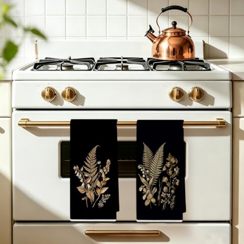 Image of 2 Pcs Vintage Botanical Kitchen Towels, Rustic Floral Reusable Dish Towels