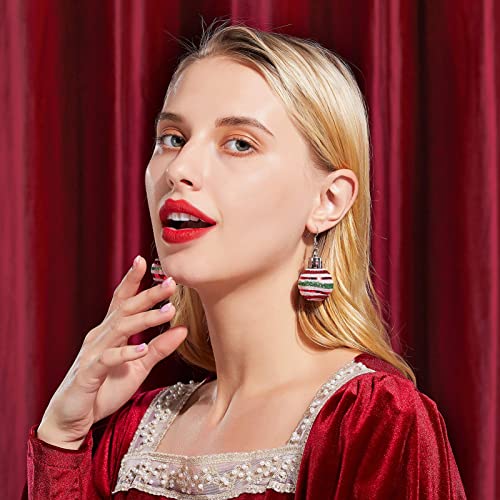 Alovesoul Christmas Earrings For Women - Christmas Resin Red And Green Stripes Light Ball Earrings #TOP1