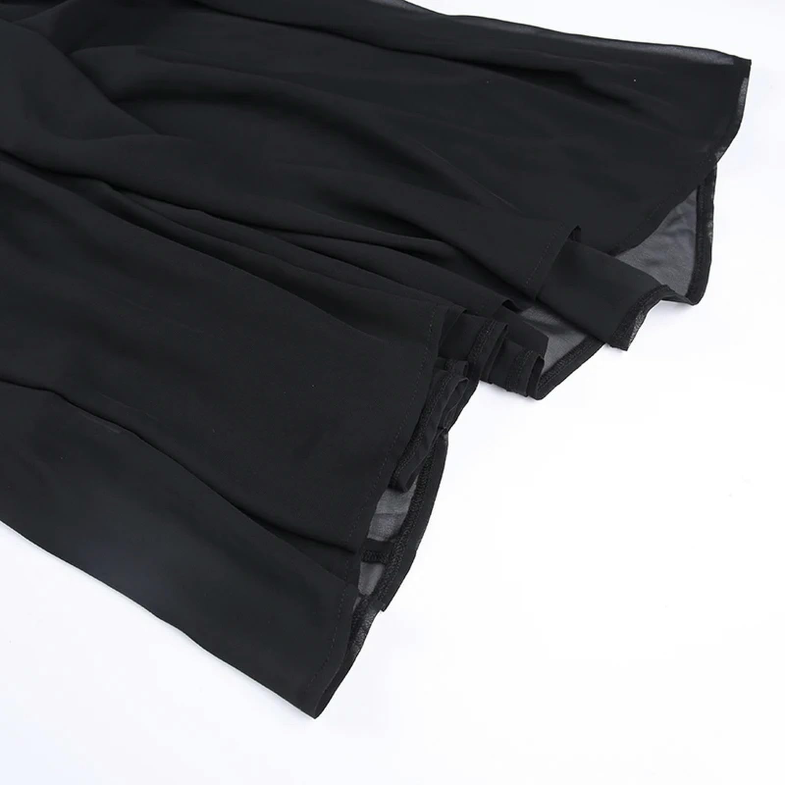 Vestito Lungo da Donna in Chiffon con Scollo a V e Spalline Larghe, con Pieghe estive, Nero, da Festa-Nero-L