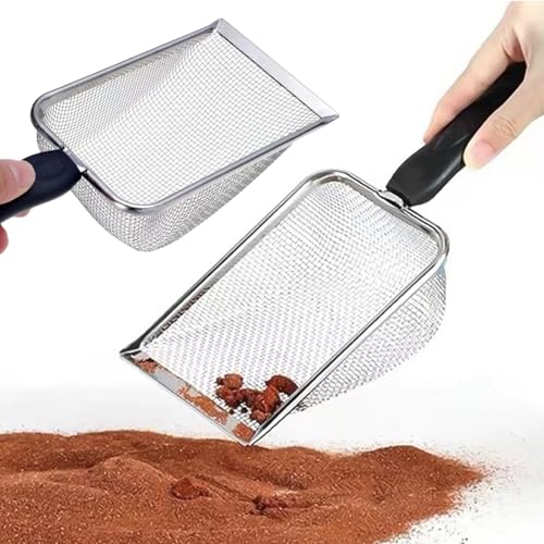 Gykutix 2 Stück Katzenklo Schaufel 3.8mm Porengröße Katzenstreu Schaufel Edelstahl Sandschaufeln Cat Litter Scoop Katzenstreuschaufel mit Grifffür für Alle Katzenstreu