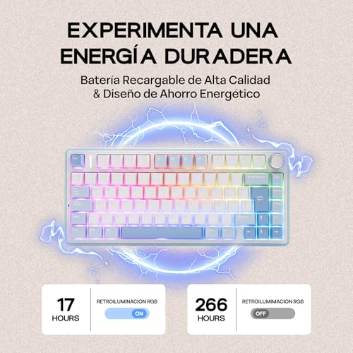 Image of EPOMAKER Aula F75 ISO-ES Wireless Mechanical Gaming Keyboard, 75% Spanish Layout with Knob, Creamy Gasket, Sound-Dampening, RGB, Hot-Swap, BT /2.4Ghz (Sea Salt Blue)