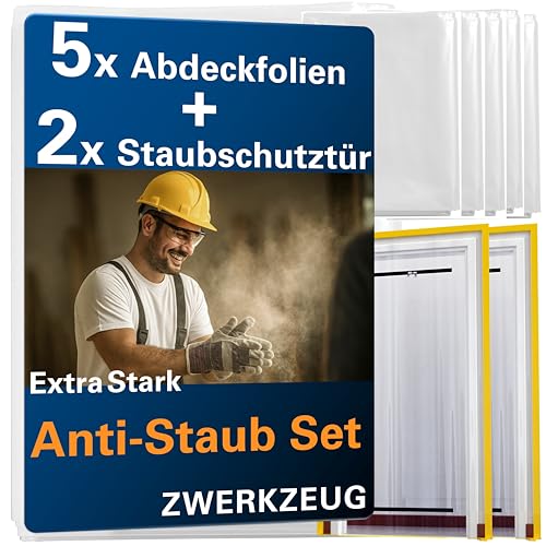 ZWERKZEUG Lot de 2 portes anti-poussière avec fermeture éclair ultra résistant 100 microns étanche et anti-poussière avec 5× bâches de protection peinture
