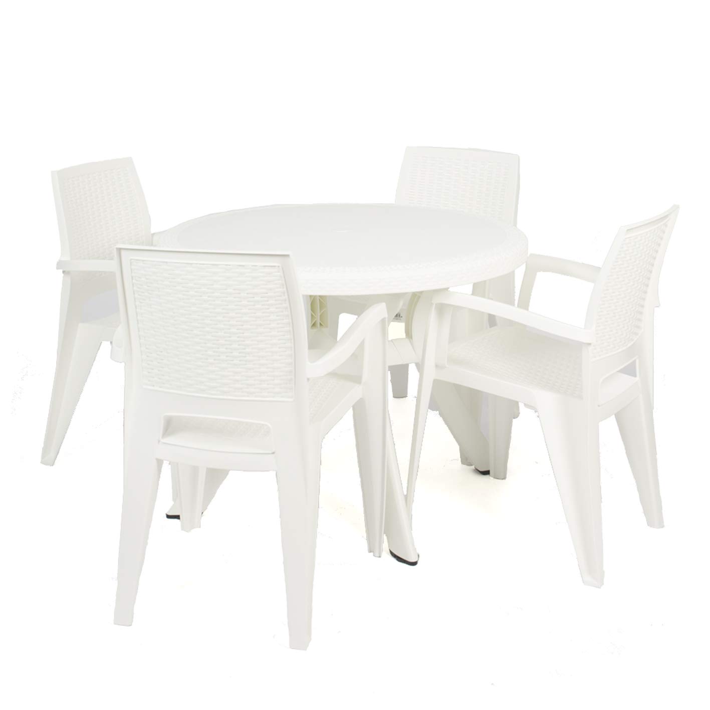 CREVICOSTA QUALITY MARK MARCAS DE CALIDAD - Conjunto Mesa Caribe Redonda + 4 sillas Caribe de Resina (Blanco)