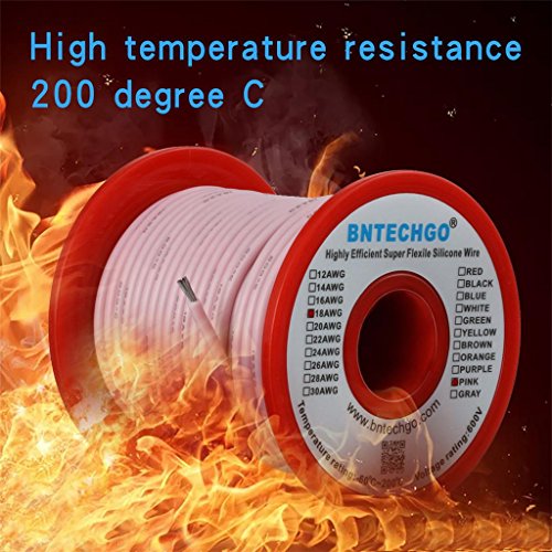 Image of BNTECHGO 18 Gauge Silicone wire spool 100 ft Pink Flexible 18 AWG Stranded Tinned Copper Wire