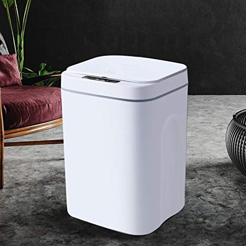 Poubelle automatique sans contact rectangulaire 16 l - Pour le bureau, la maison, la cuisine, la salle de bain, la chambre - Blanc Cover