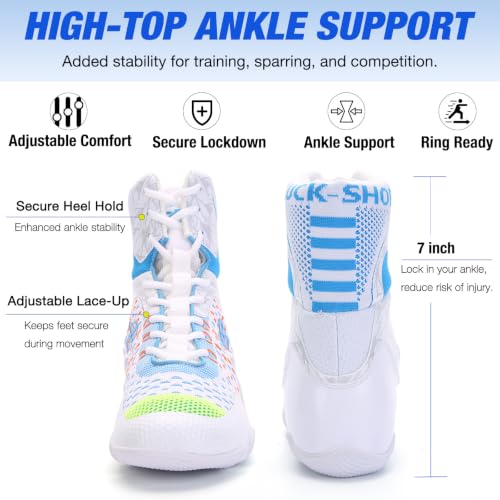 Image of Mens Boxing Shoes High Top Lightweight Breathable Boxing Boots with Ankle Support for Training and Sparring LS198