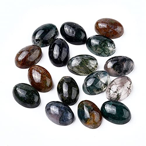 Fashewelry 20Pcs Natural Oval Moss Agate Flat back Gemstone Cabochons 14x10mm Healing Chakra Crystal Stone Bead Cab Covers No Hole for Jewelry Craft Making