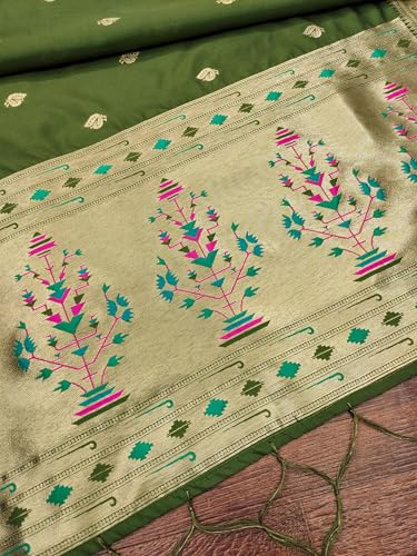 Image of DEVANGI Women's Woven Paithani Banarasi Silk Dupatta /Chunni For Women, Floral Print 1 Meter Wide and 2.3 Meter Length Printed Designer Dupatta /Chunni For Girls