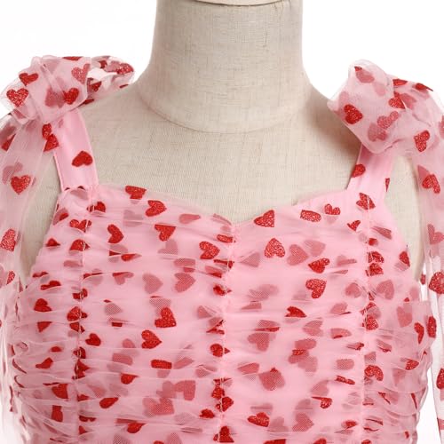 AWIBMK Valentine's Dress for Girls Heart Glitter Dress Spaghetti Strap Bowknot Shoulder Tiered Tulle Birthday Dresses4