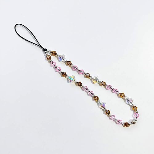 Miniatura 10 de Correa para teléfono con dije de mariposa de cristal de malva, rosa, rojo, morado, hecha a mano, diseño de corazón, largo, corto, estético, cordón