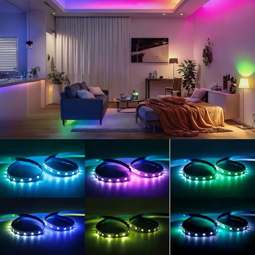 Image of WS2812B IC RGB 5050SMD ECO Individual Addressable LED Strip Light, 16.4FT 300LED 60LED /m Flexible Full Color IP30 DC5V White PCB for DIY Project (No Power Adapter or Controller)