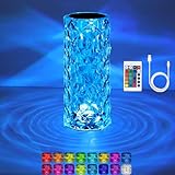 VoMii Crystal Table Lamp (Touch & Remote), RGB 16 Colors Changing Lamp, Rechargeable Crystal Lamp, Rose Diamond Night Light, for Bedroom/Party/Dinner/Decoration