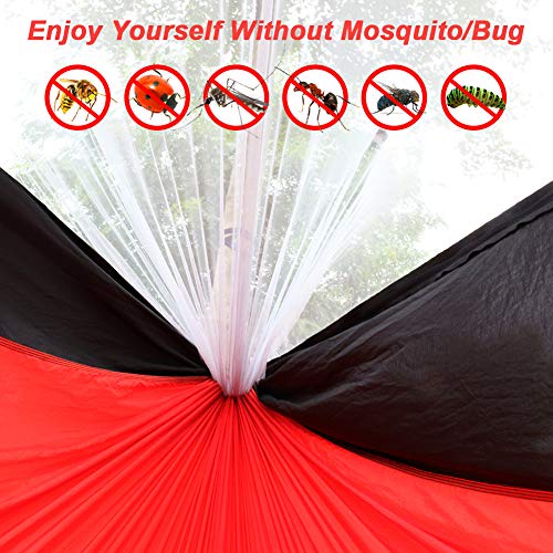 Hieha Double Camping Hammock with Mosquito Net, Portable Nylon Hiking Hammocks for Trees, Travel Outdoor Gear Camping Essential Hammock for 2 Adults(Red)