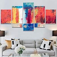 SIGNWIN 5 Panel Canvas Wall Art Modern Art Abstract Brushstroke Closeup Expressionism Expressive Modern Multicolor Oil Painting for Home Decorations Ready to Hang - 60