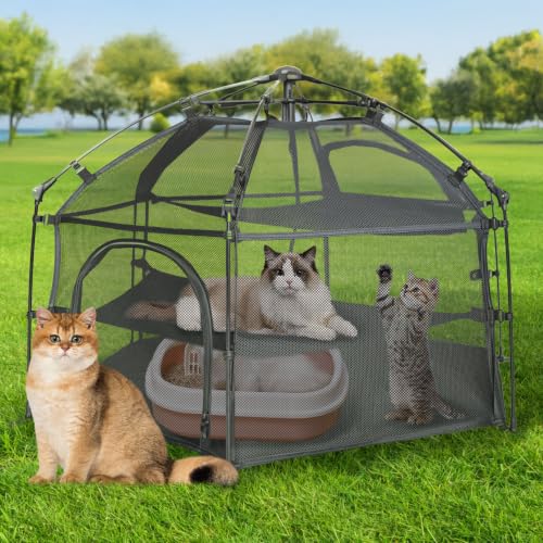 EighteenTek Catio Outdoor Cat Enclosure 3-Tier Pop up Cat Tent Playpen |…