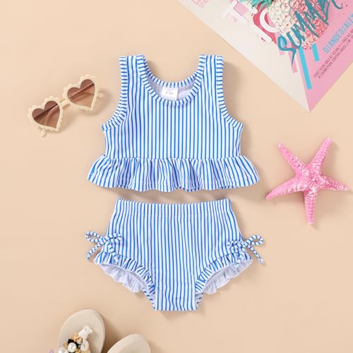 Image of HAPPYMA Baby Swimsuit Toddler Girl Bathing Suit Summer Stripe Bikini Set Beach Two Piece Swim Wear