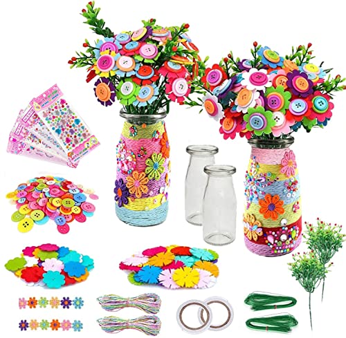 Basicon 2 Packungen Blumen Bastelset für Kinder, DIY Kinder Blumenstrauß Bastelset Kinder Blumenstrauß mit Knöpfen Blumenstrauß Bastelzubehör Machen Sie Ihren Eigenen Blumenstrauß ab 4 bis 12 Jahre Cover