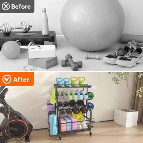 Lifewit Weight Rack for Home Gym, Dumbbell Rack, Kettlebell Rack, Yoga Mat Holder, Home Gym Storage with Wheels for Strength Training, Yoga Equipments, All in One Gym for Home, Garage, Medium Size - Image 8