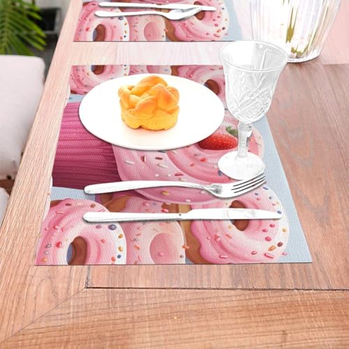 6 Sets de table en vinyle tissé rose beignet pour votre cuisine - 4
