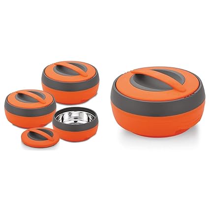 ASIAN Cosmos Inner Steel Casserole Gift Set of 3 (600, 1000, 1500 ML) Orange Cosmos Inner Steel Casserole, 2.5 Litre, Orange
