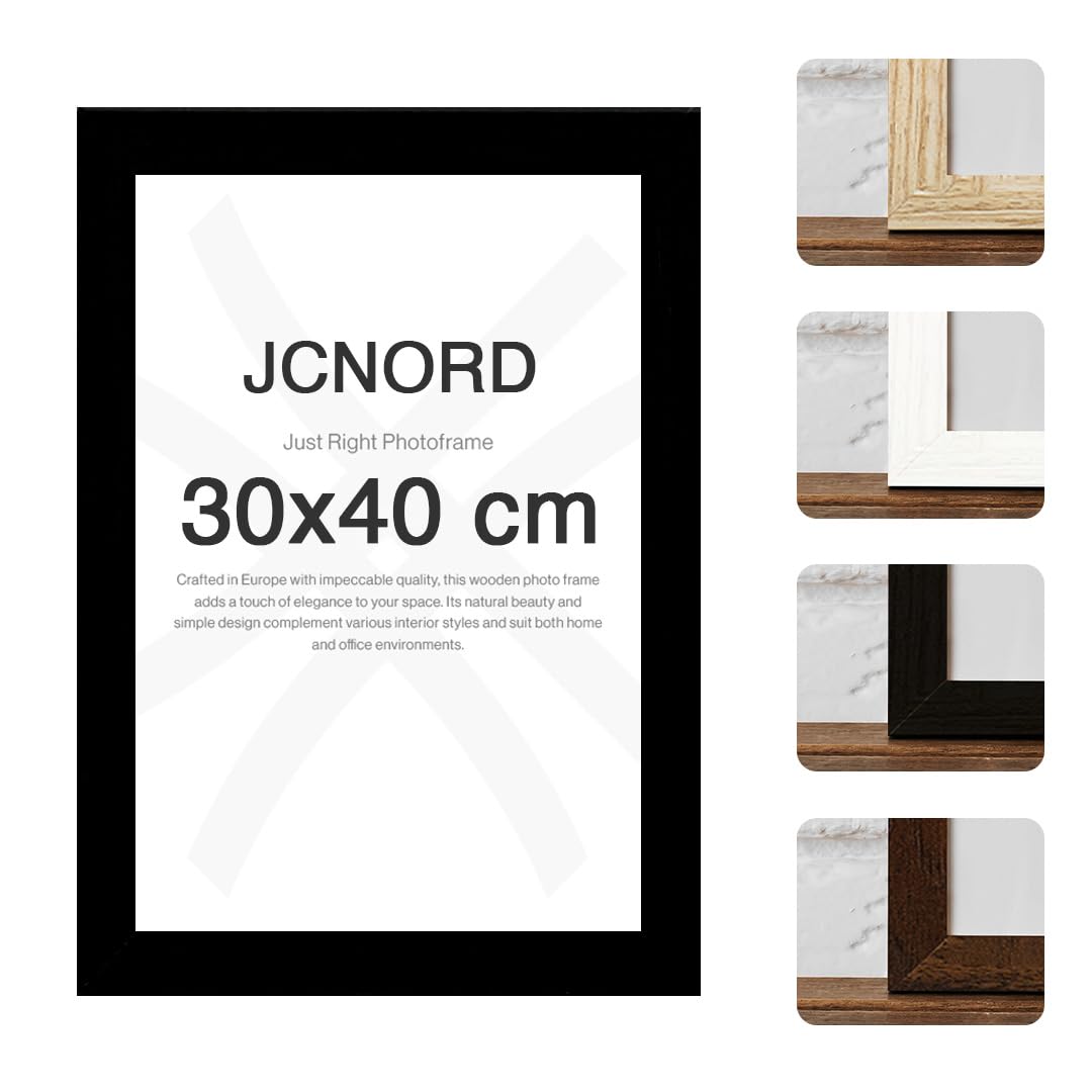 JCNORD Schwarzer MDF Holz Bilderrahmen 30x40 cm mit bruchsicherem Acrylglas | Moderner Fotorahmen für Wände und Tische