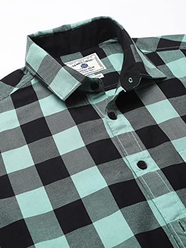 Image of Dennis Lingo Men's Cotton Box Checkered Slim Fit Casual Shirt with Chest Pocket, Full Sleeve Shirt for Formal & Casual Wear