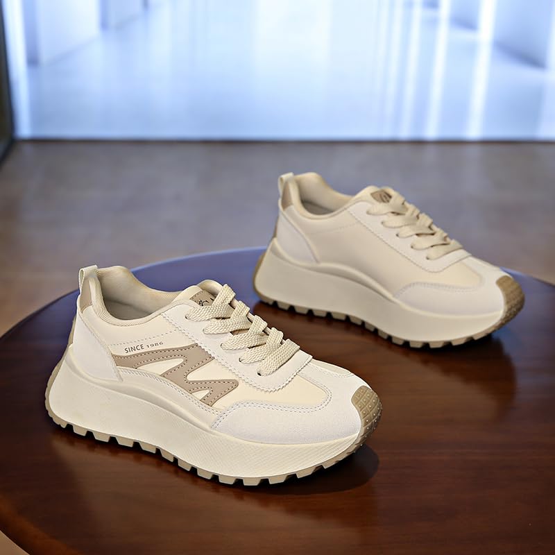 Women's Leather Thick-Soled Lightweight Non-Slip Casual Shoes Lace-Up Sneakers Suitable for Walking and Running4