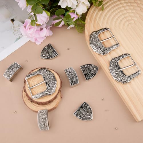 Image of DICOSMETIC 3 /4 Sets Belt Buck Set Western Cowboy Buckle Set Alloy Belt Buckle Engraved Cowboy Belts Replacement for Adult