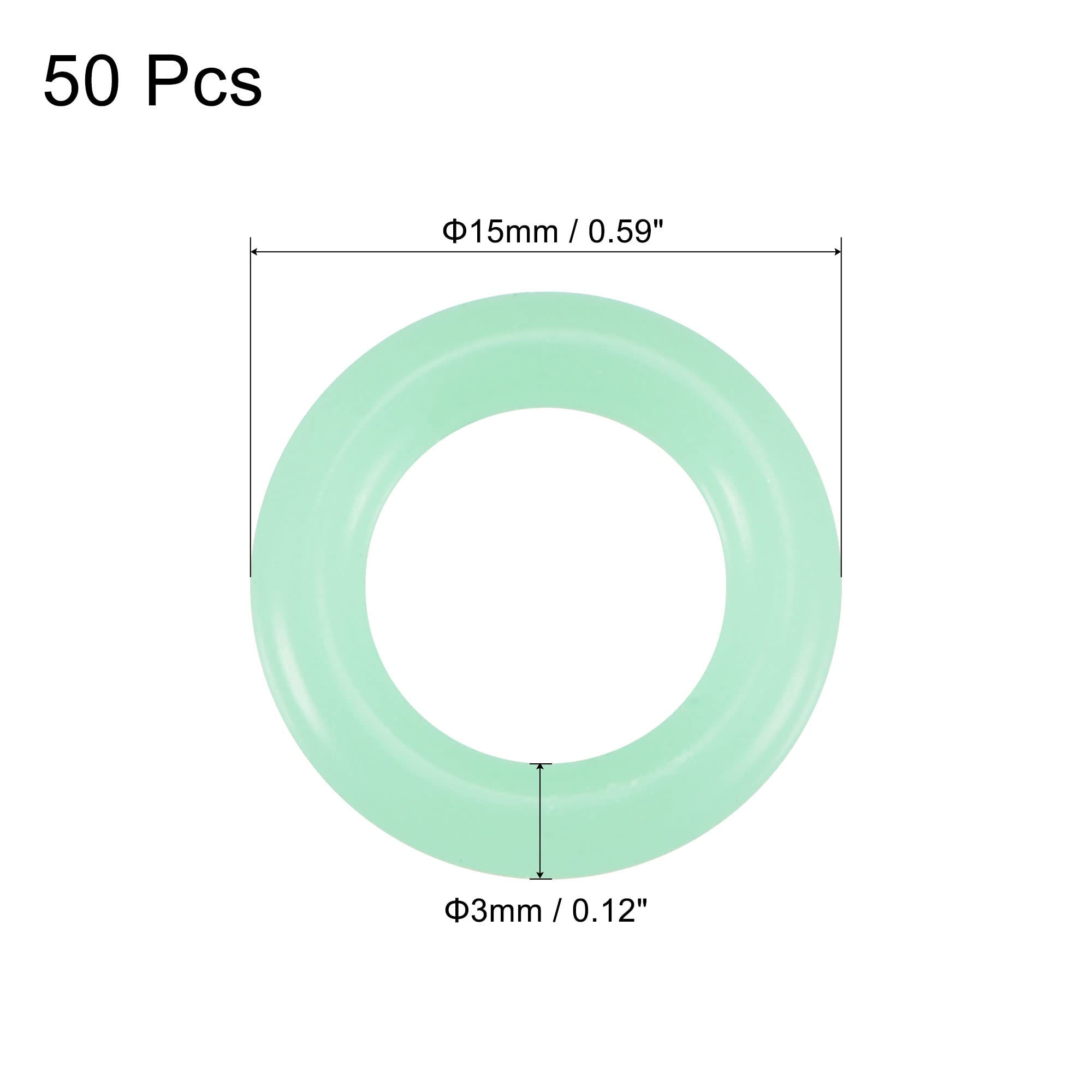 MECCANIXITY Tent Stakes Silicone O-Rings Glow in The Dark 15mm OD 3mm Width, Fluorescent Camping Tents Nail Accessory, Green Pack of 50