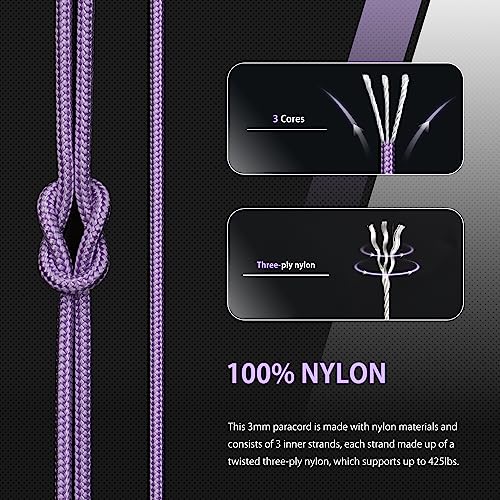 Abma Cord Paracord 425 lbs 3mm 100% Nylon 30M - Lilac, Solid-lilac, 30 Meters - Image 3