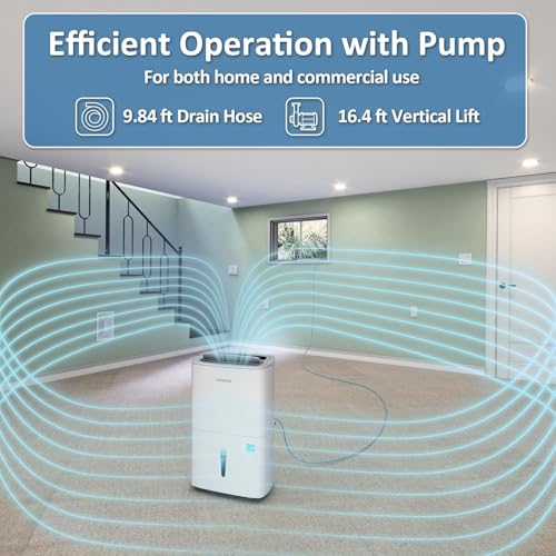 Image of Waykar 150 Pints 2025 Energy Star Dehumidifier with Pump for Spaces up to 7,000 Sq. Ft. at Commercial and Industrial Large Room, Warehouse, Home, Basement, with Drain Hose, Auto Defrost, Self-Drying