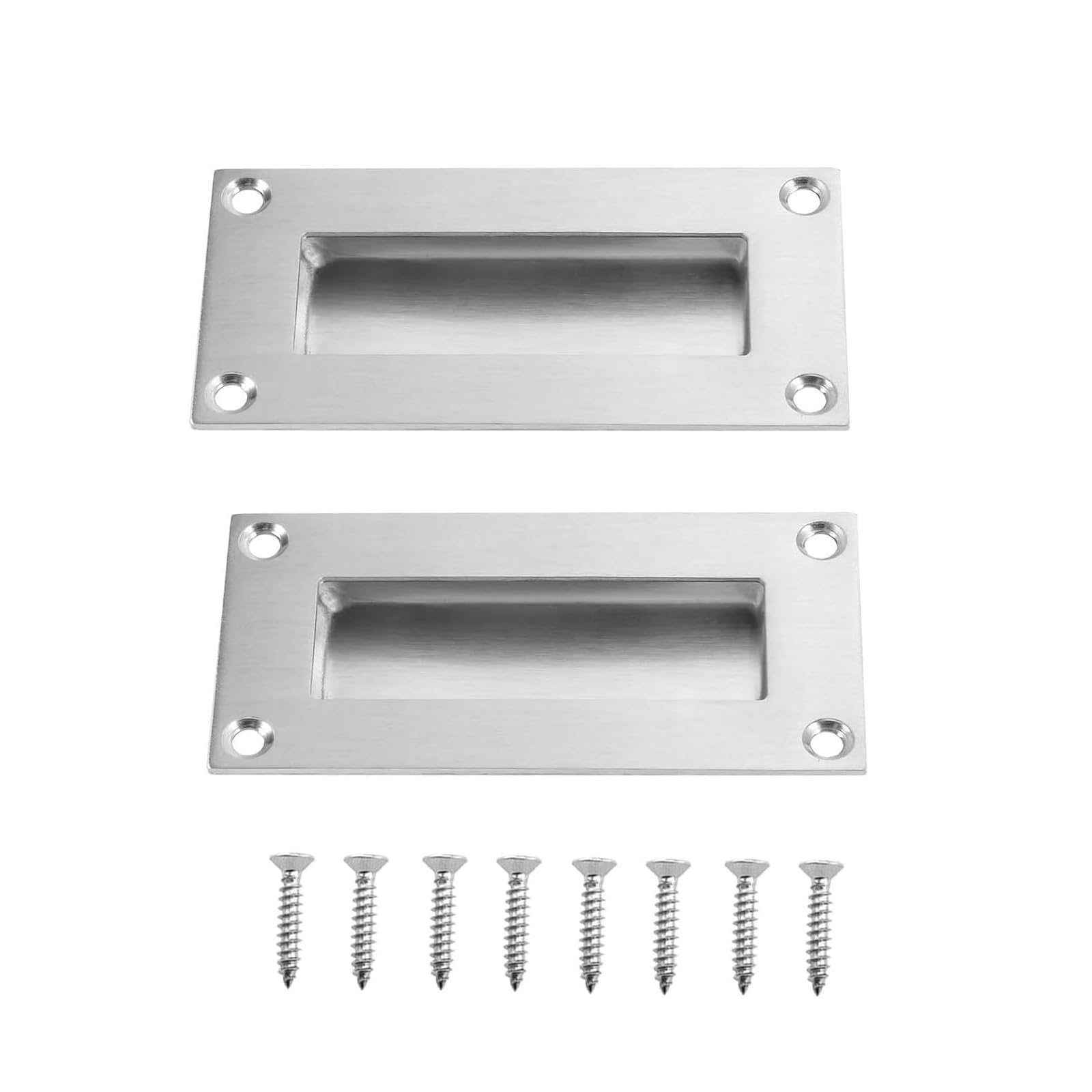 MiJunHD Recessed Flush Door Handles Stainless Steel Cabinet & Furniture Door Pulls 102 * 51mm Silver Rectangle Handles/Pulls for Interior & Closet Doors (2*Silver 102x51mm Rectangle)