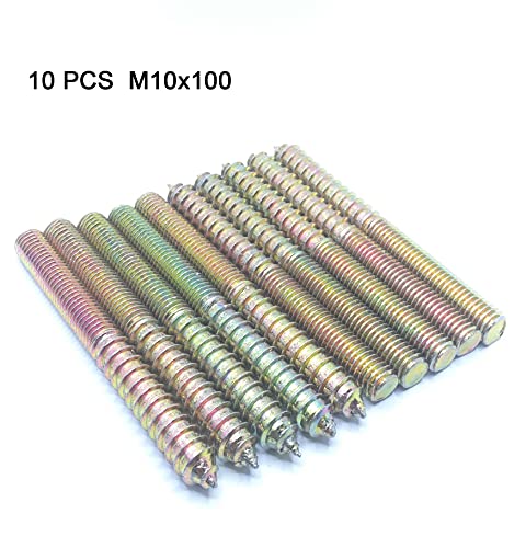 Image of Hanger Bolt M10x100 Double Headed Bolt Self-Tapping Screw for Furniture 10Pcs