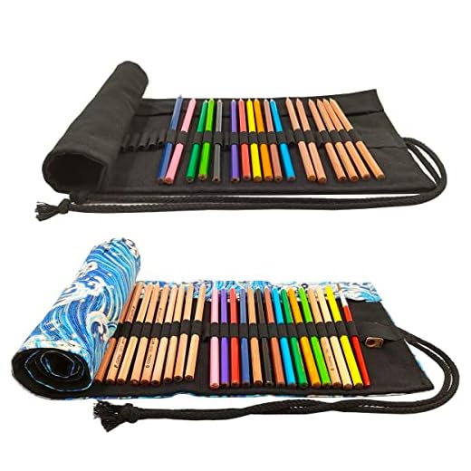 AFUNTA Estuche para lápices estéticos con 36/72 Ranuras, 2 Piezas, Organizador de lápices de Colores, Bolsa Enrollable de Lona Lavable, Bolsa Enrollable para Pinceles de Pintura para la Escuela