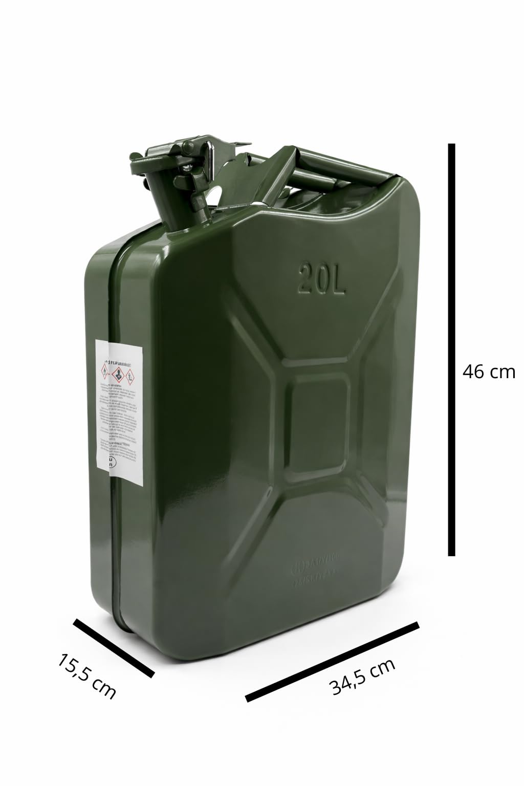 Tanica de acero pintada verde, homologada para combustible, gasolina y diésel, uso agrícola, náutico y de camping (20 L)