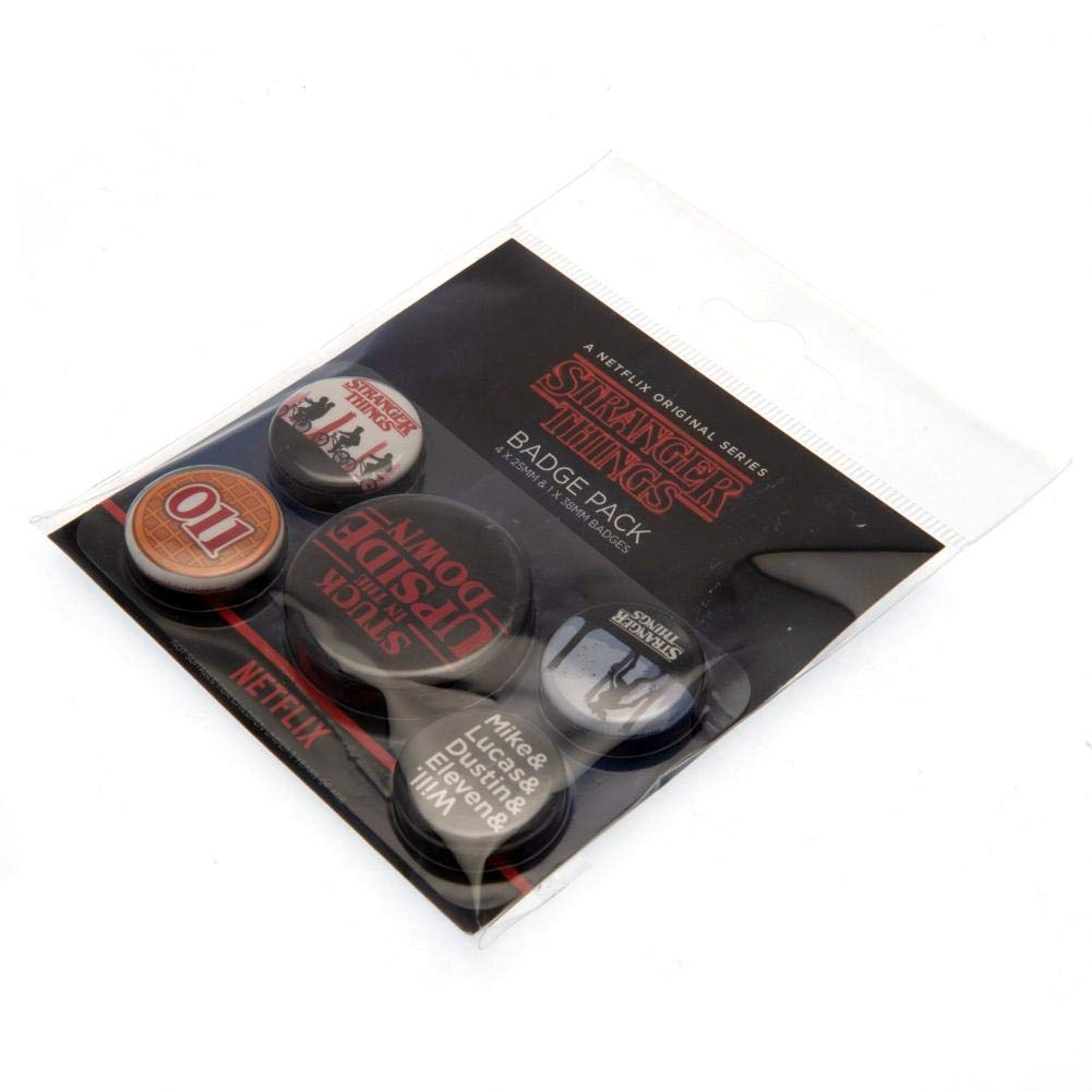 Stranger Things Set of 5 Badges inc The Upside Down 4 x 25mm 1x 32mm - Official Merchandise
