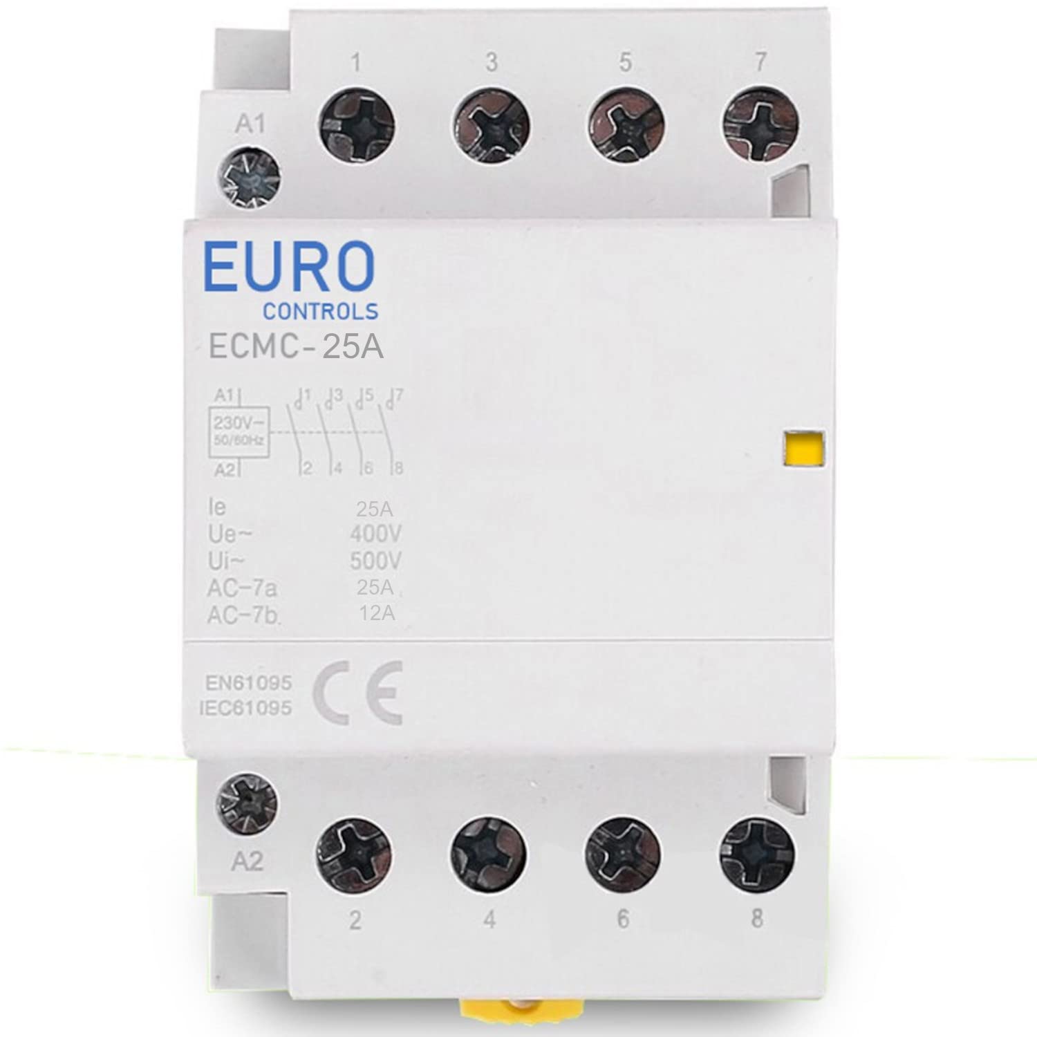 Euro Modular Power Contactor ECMC Series - Volts 230 AC - Copper coil heavy duty - Low switching noise - Din mounting compact size - fits in MCB Distribution box (25A 4NO 4Pole 230v)