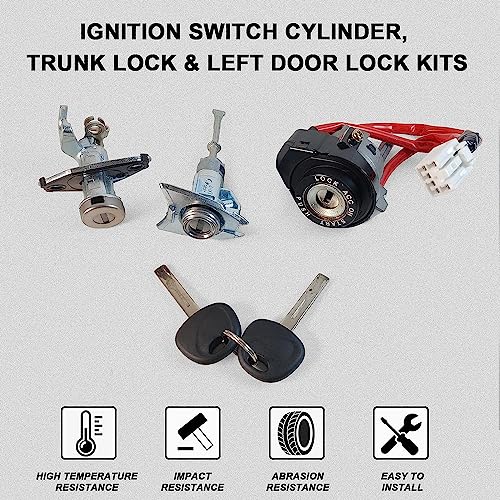 Lqito Car Full Lock Cylinder Set(Ignition Switch X1 Trunk Lock X1 Driver Side Door Lock X1 &Keys X2) Compatible With 2009-2014 Hyundai Sonata Replaces:81900-3Sa00 81970-3Sa00 81250-3Sa00 #TOP3