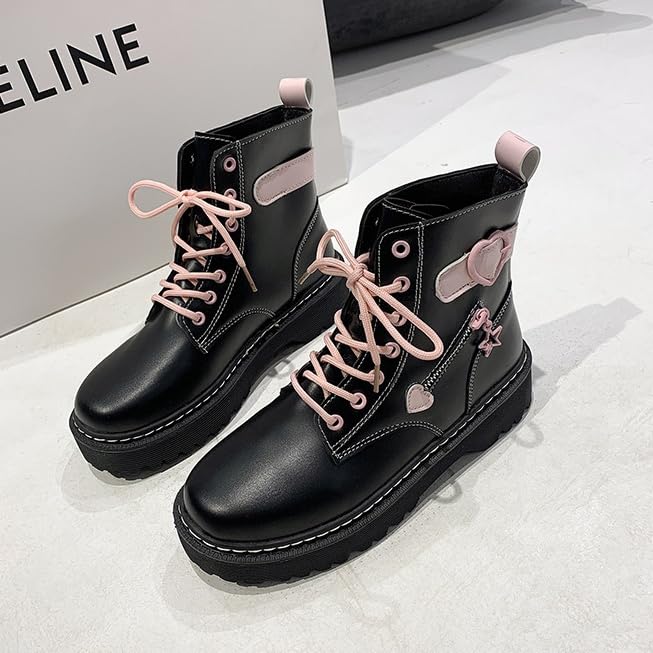 Women Platform Goth Boots Chunky Heel Punk Rave Boots Lace Up Combat Booties Round Toe Booties Shoes Cute Lolita Shoes4