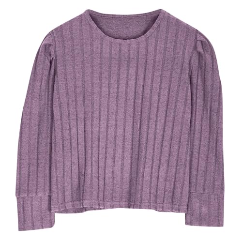 Kids Girls Puff Long Sleeve Shirts Solid Color Knitted Tee Shirt Fashion Soft Ribbed Knit Causal Blouses Tops2